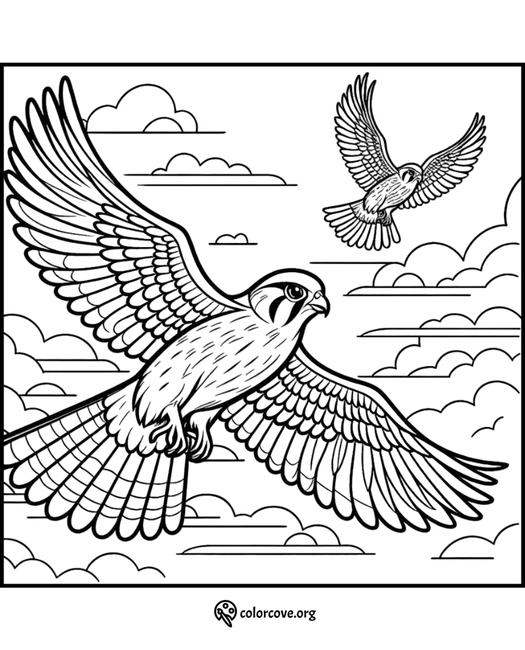 a black and white drawing of a bird flying in the sky