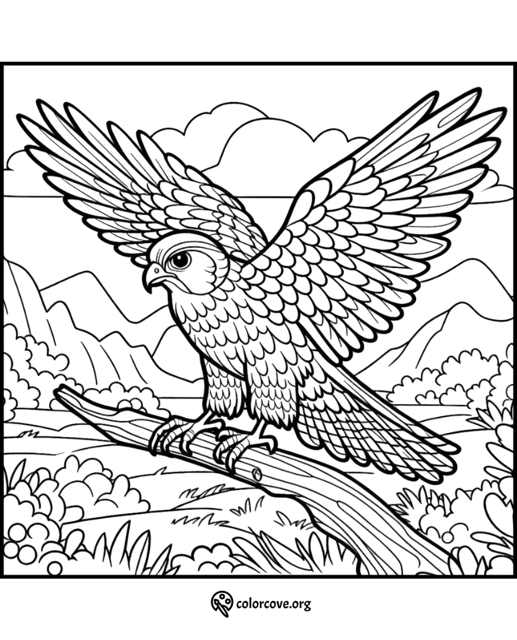 a coloring page of a bird