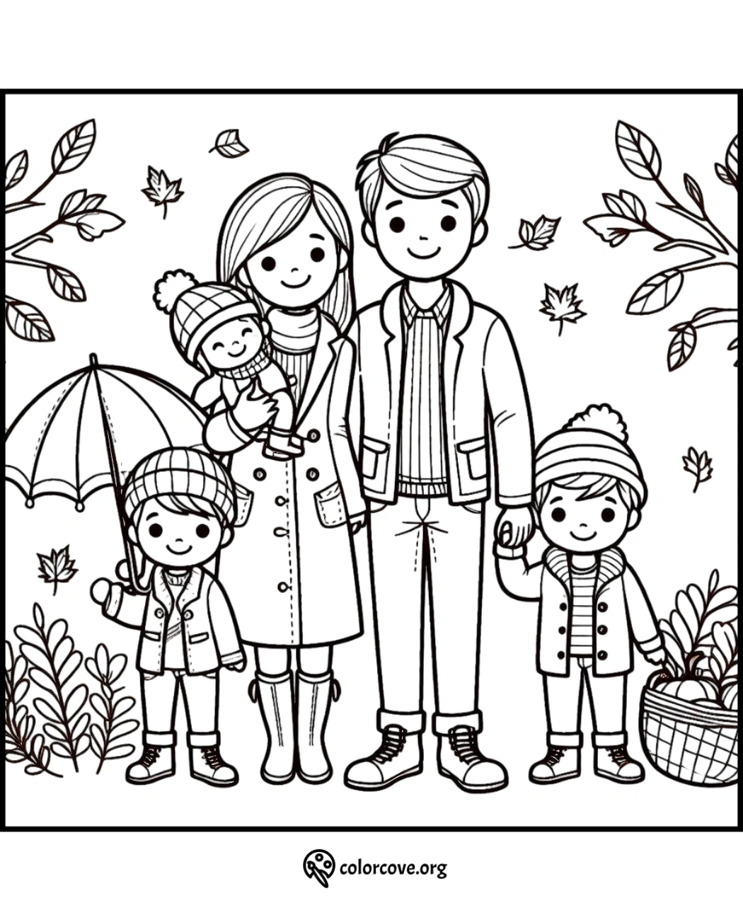 a black and white drawing of a family