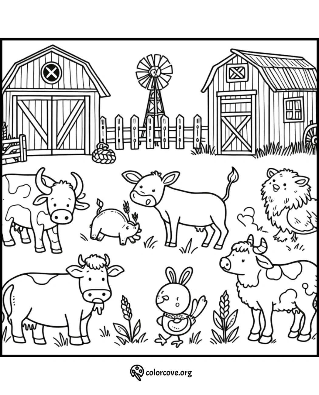 a coloring page of farm animals