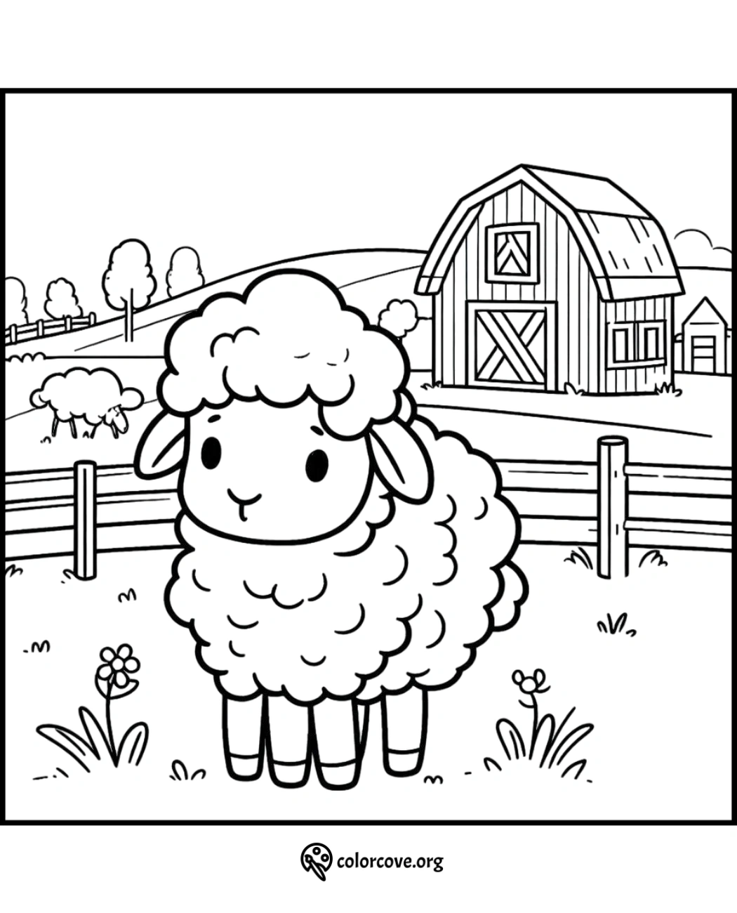 a cartoon of a sheep in a field