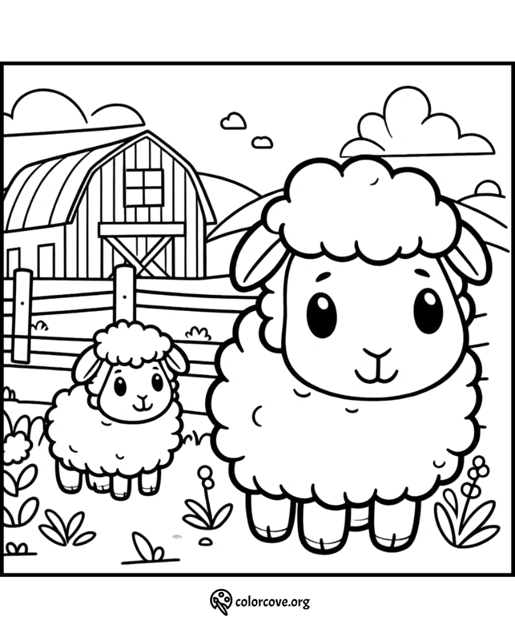 a black and white drawing of sheep in a field