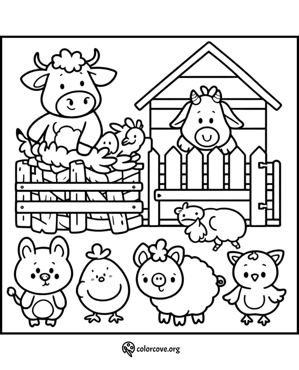 a coloring page of a farm