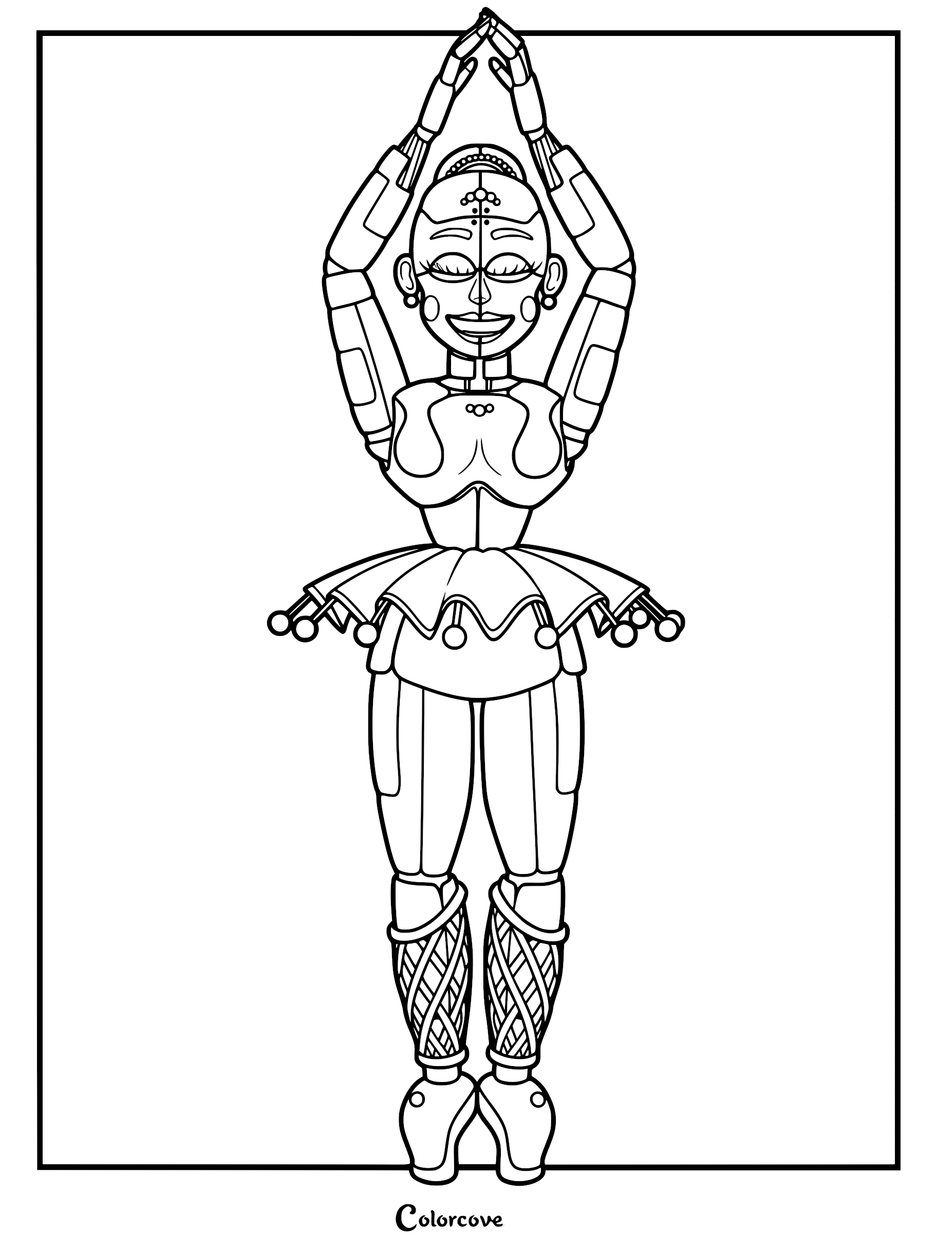 Ballora from Five Nights at Freddy's Sister Location in a ballet pose, featured as a printable coloring page.