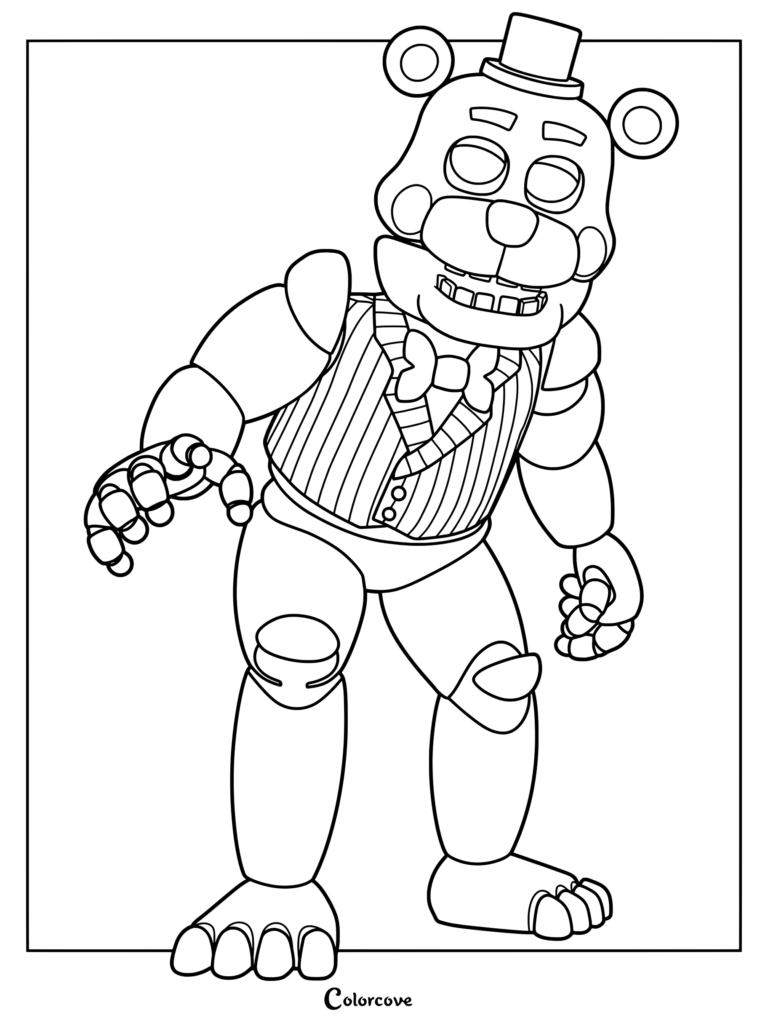 Carnie from Five Nights At Freddys leaning forward in a coloring page