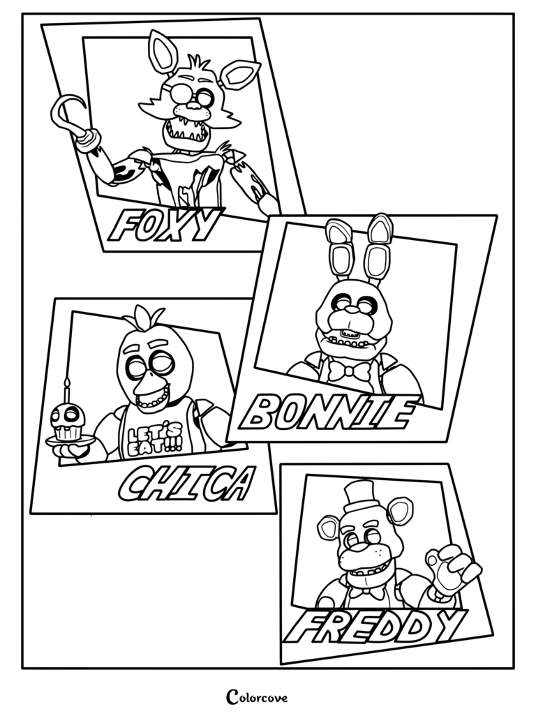 Original four main animatronic characters from Five Nights at Freddy's.