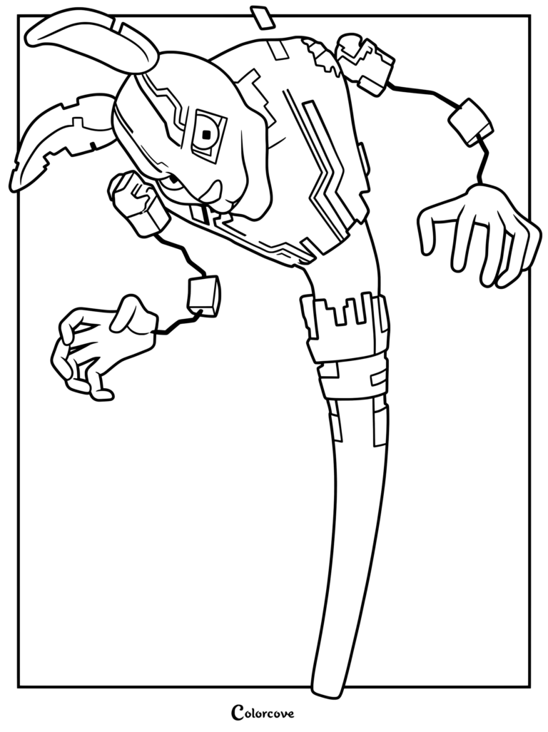 Detailed printable coloring page of The M.X.E.S. from Five Nights At Freddys striking a dynamic pose