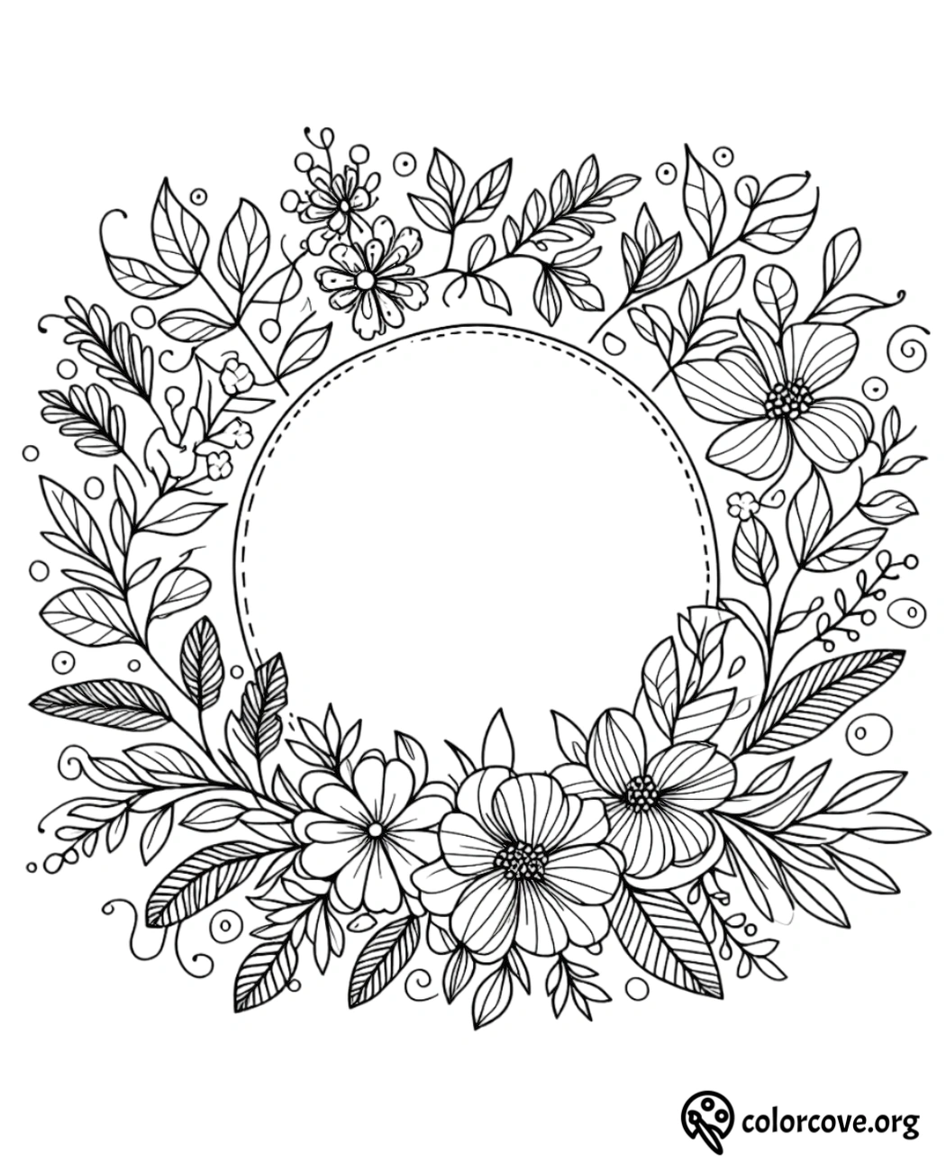 a black and white drawing of flowers and leaves