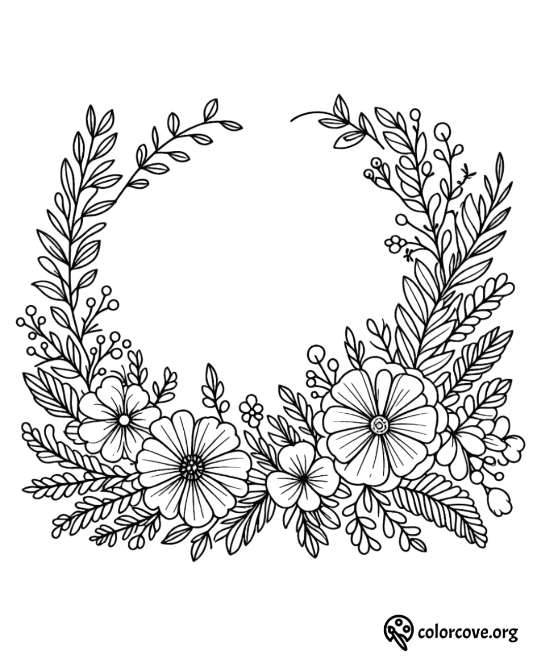 a black and white drawing of flowers and leaves