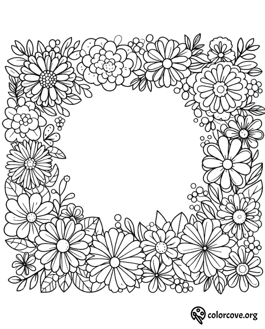 a black and white square with flowers