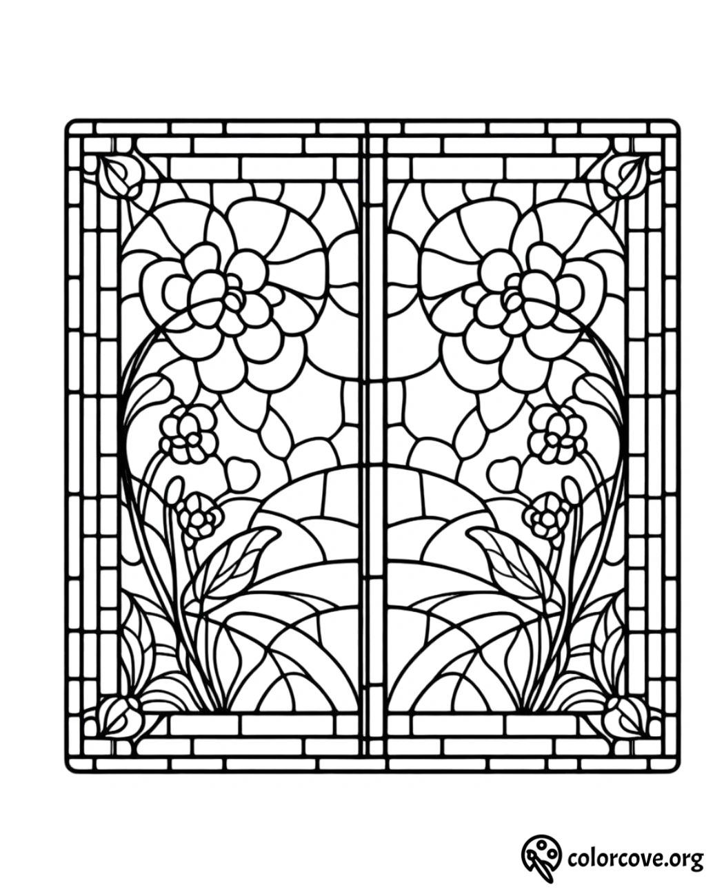 a black and white image of a stained glass window