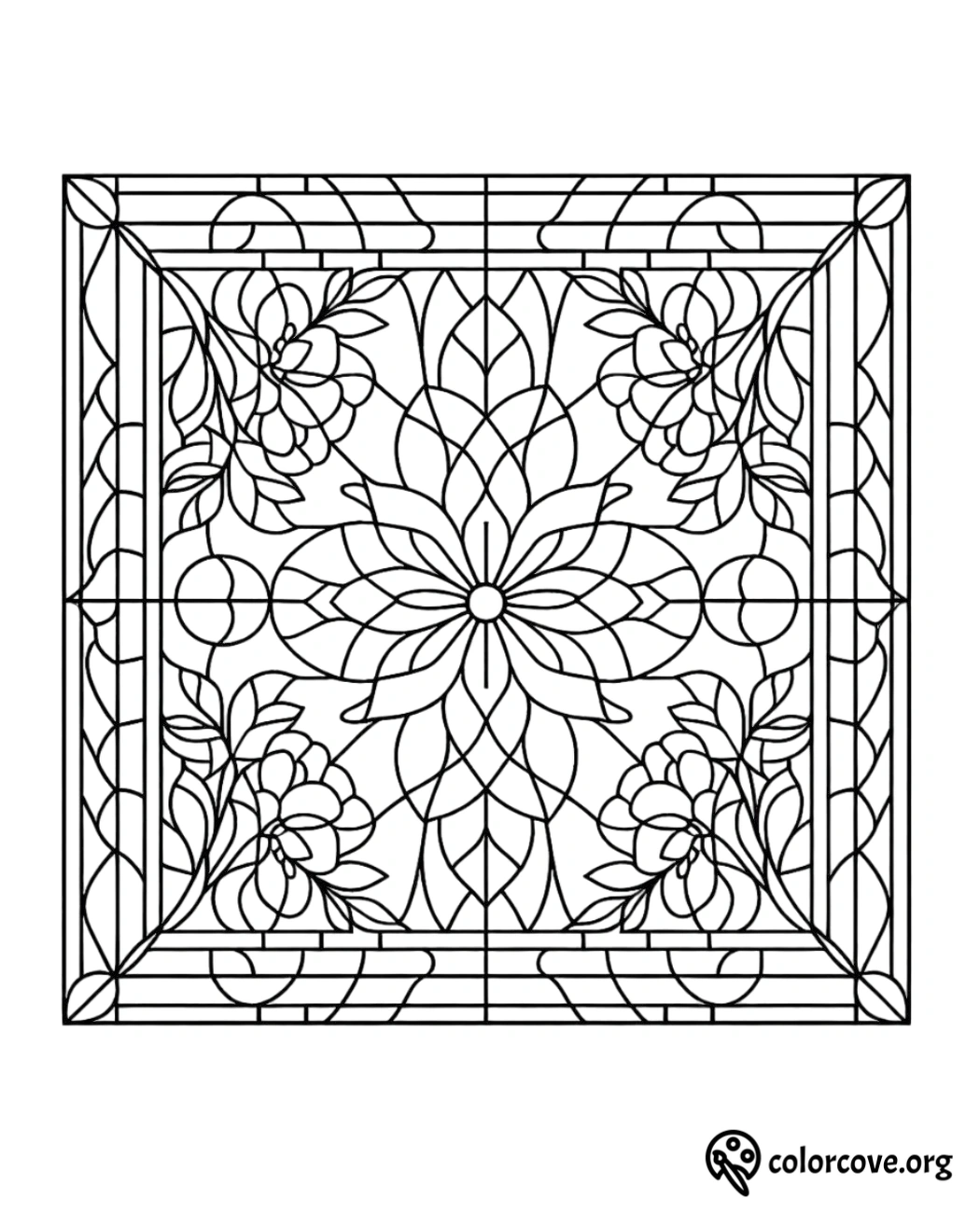 a black and white stained glass window