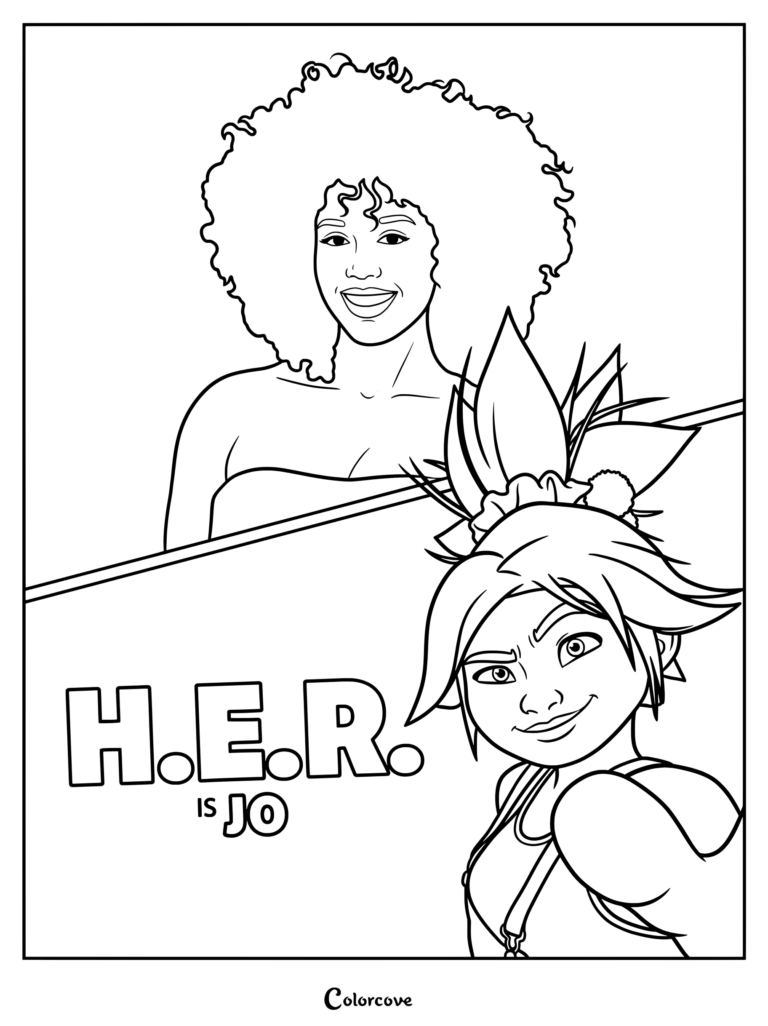 Page de coloriage à imprimer mettant en vedette Josephine Jo Yuson et Raissa Molina du film d'animation Forgotten Island.