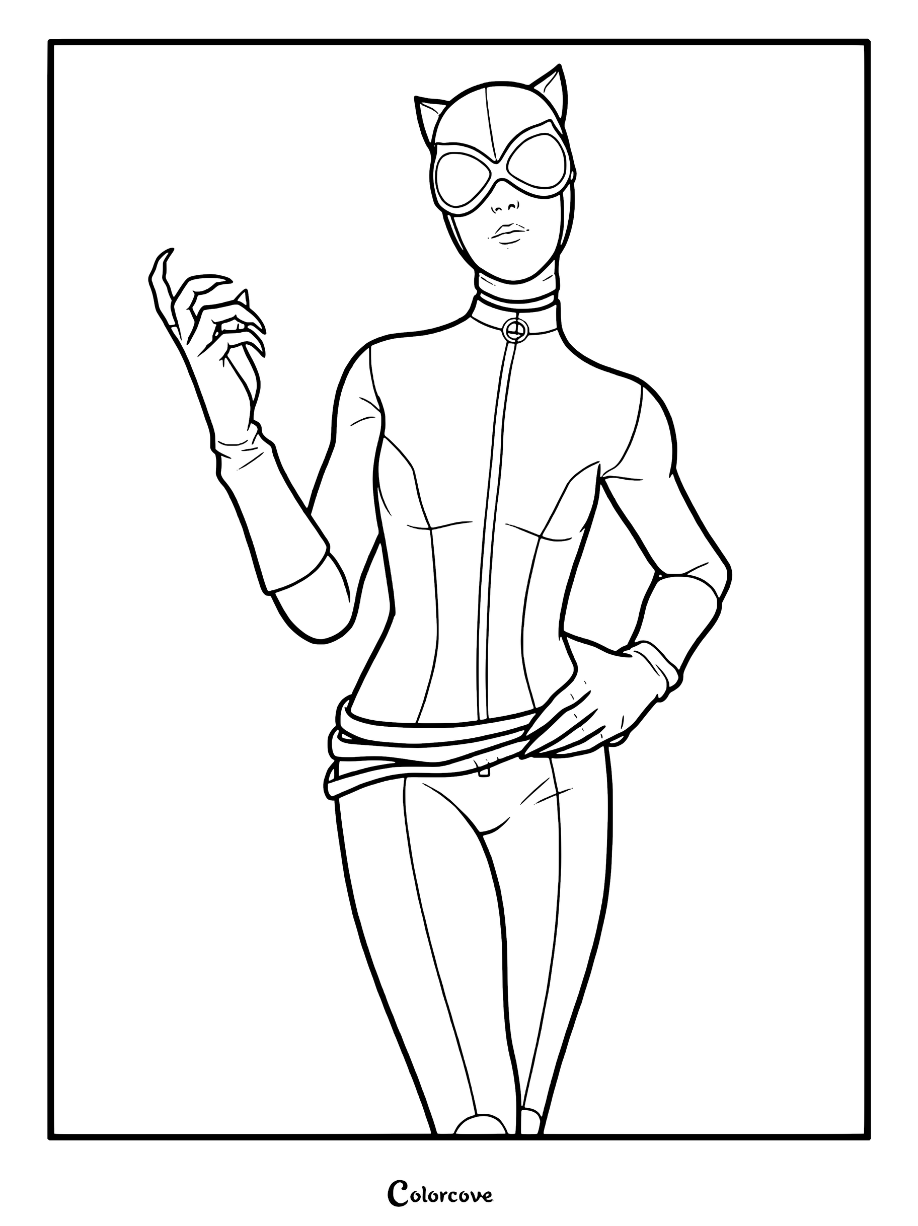 Coloriage en line art du Skin Fortnite Catwoman (tenue de comics)
