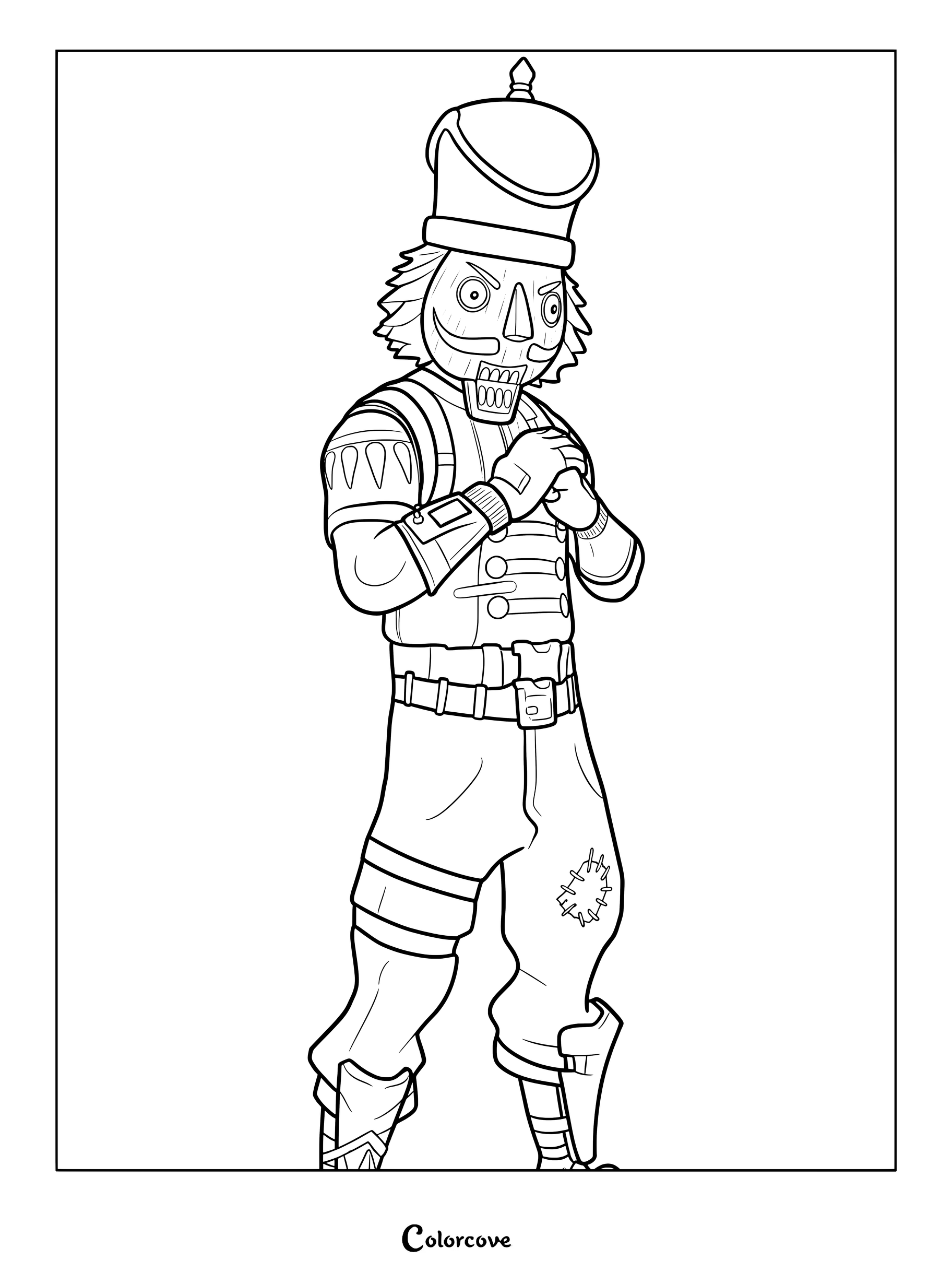 Coloriage du skin Fortnite Casse-noisette debout avec un masque de casse-noisette et un haut chapeau