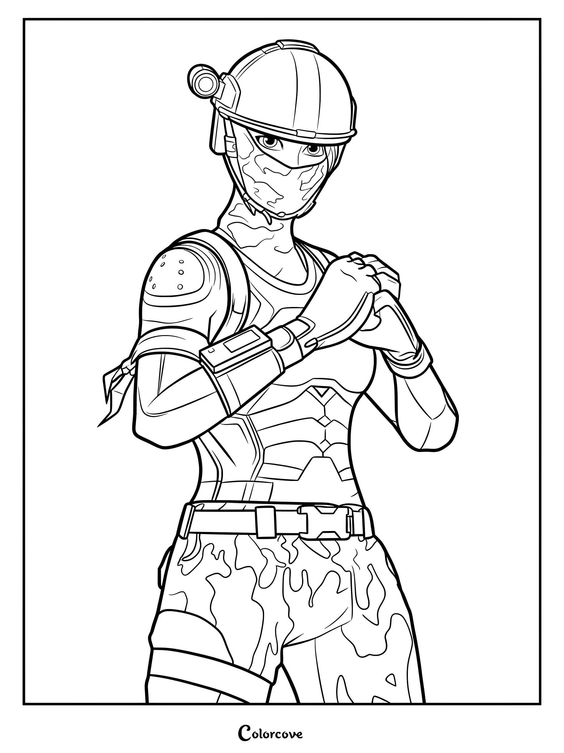 Coloriage du Skin Fortnite Agent d'élite avec son casque tactique, son pantalon camouflage et son armure.
