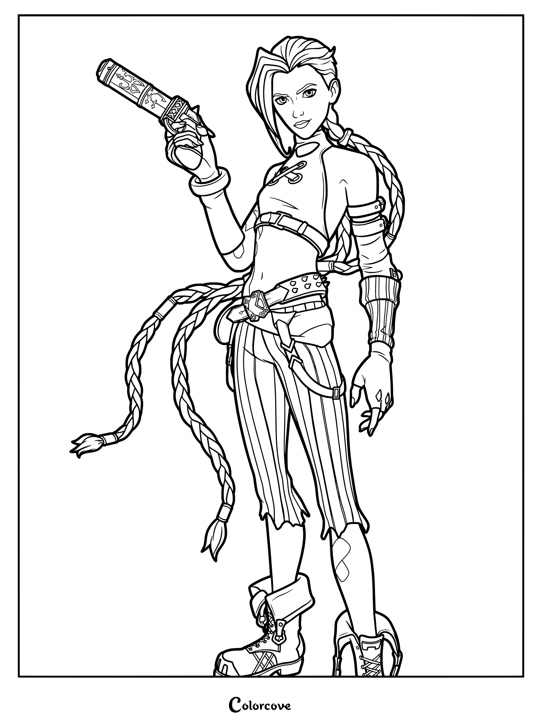 Coloriage détaillé d'Arcane Jinx tenant une arme