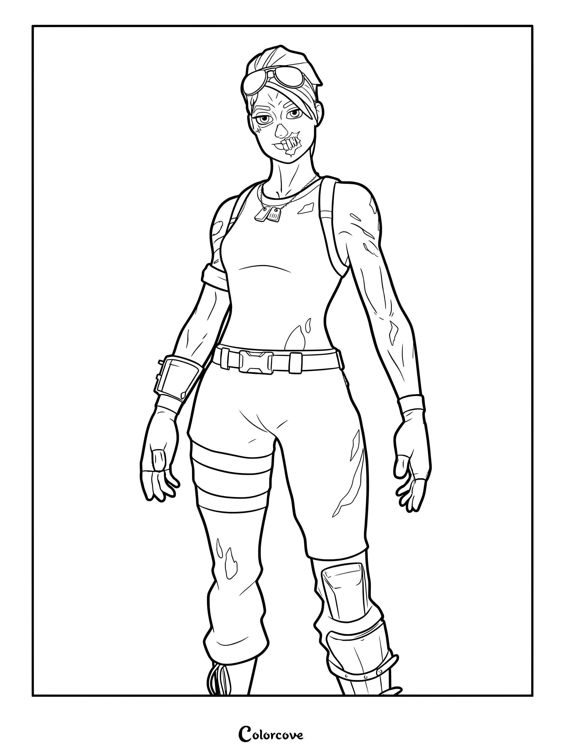 Coloriage du skin Fortnite Goule avec maquillage de zombie et lunettes de protection
