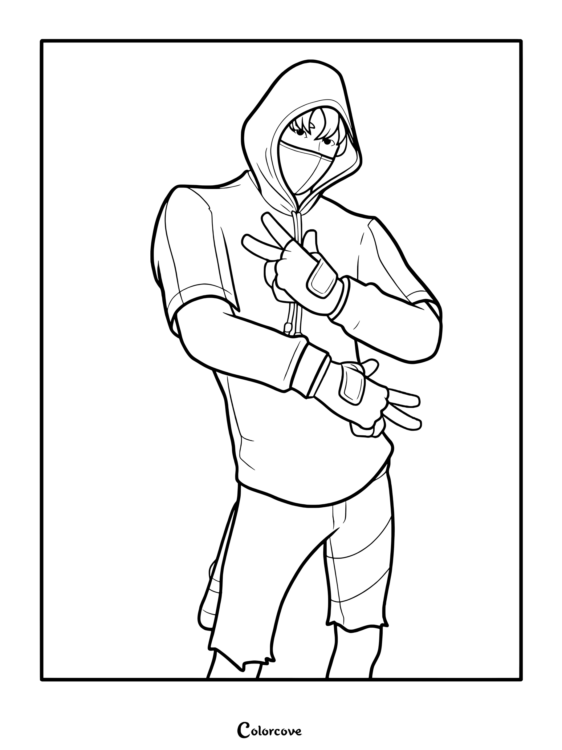 Coloriage du Skin Fortnite IKONIK portant un sweat à capuche et un masque de protection