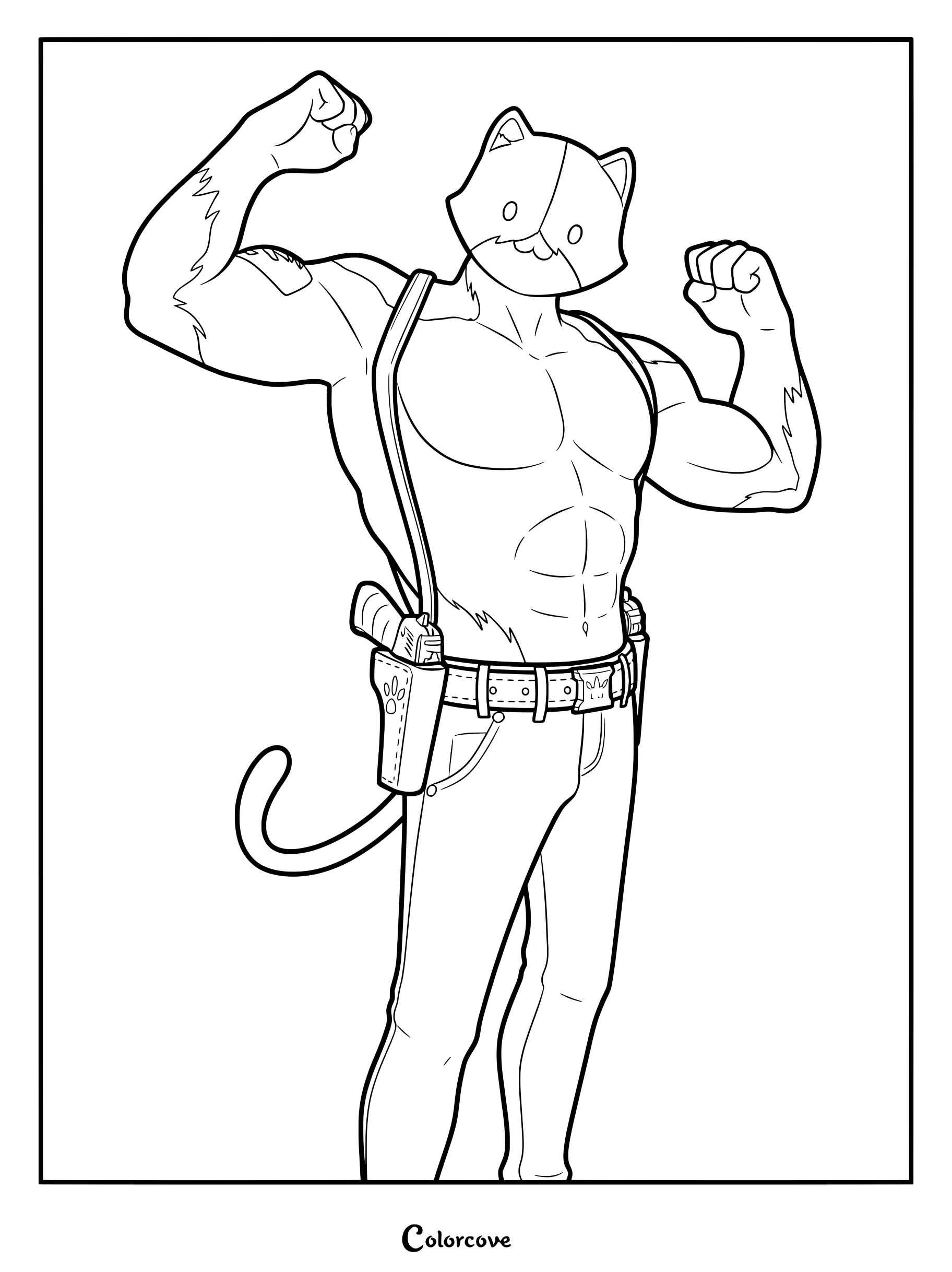 Coloriage du Skin Fortnite Miaousclé contractant ses muscles