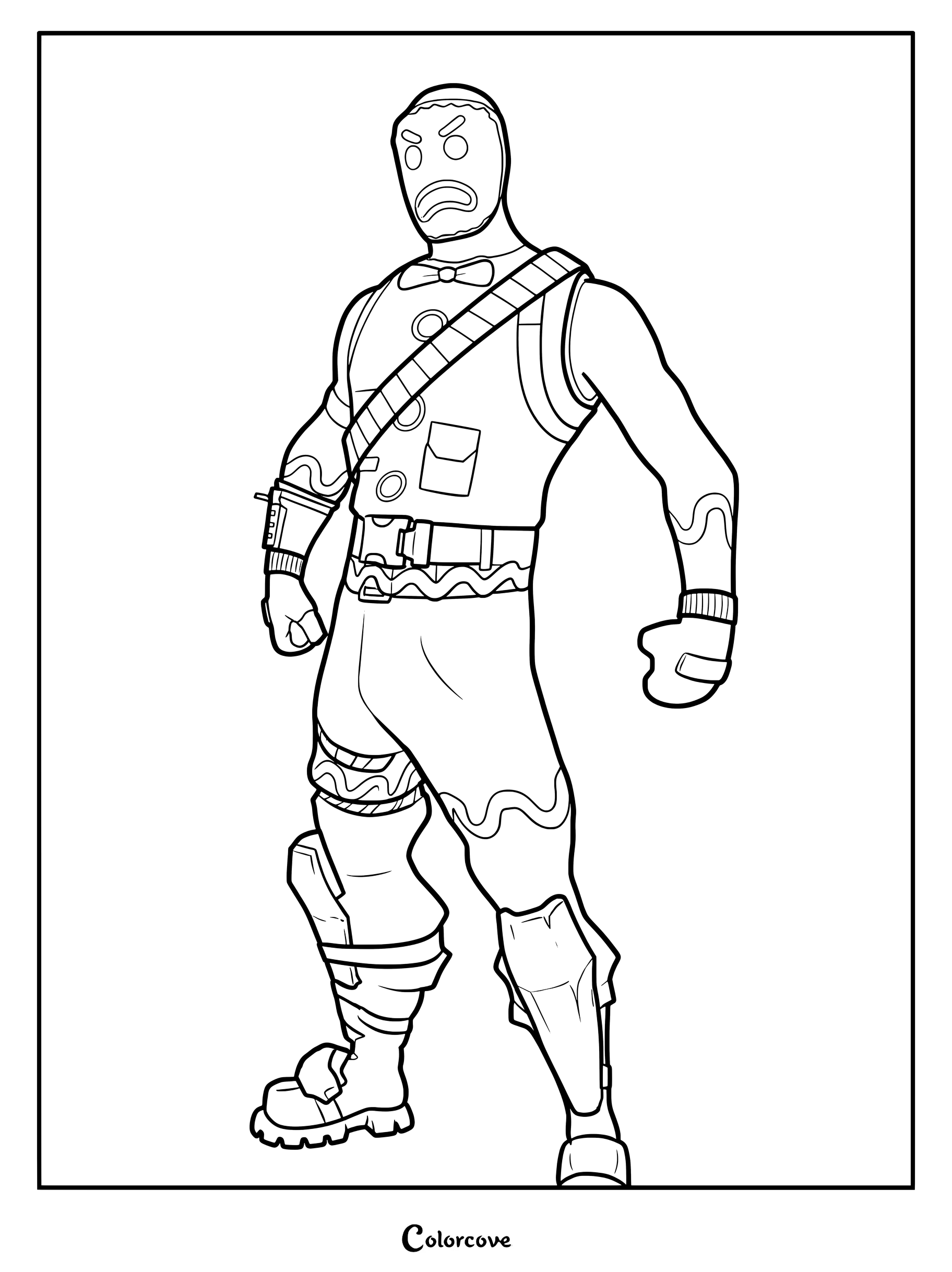 Coloriage du skin Fortnite Maraudeur jovial mettant en scène le personnage de pain d'épices en tenue tactique complète