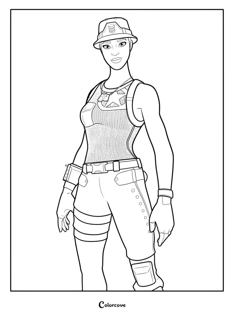 Page de coloriage à imprimer du skin Fortnite Experte des opérations spéciales portant un bob et une tenue tactique