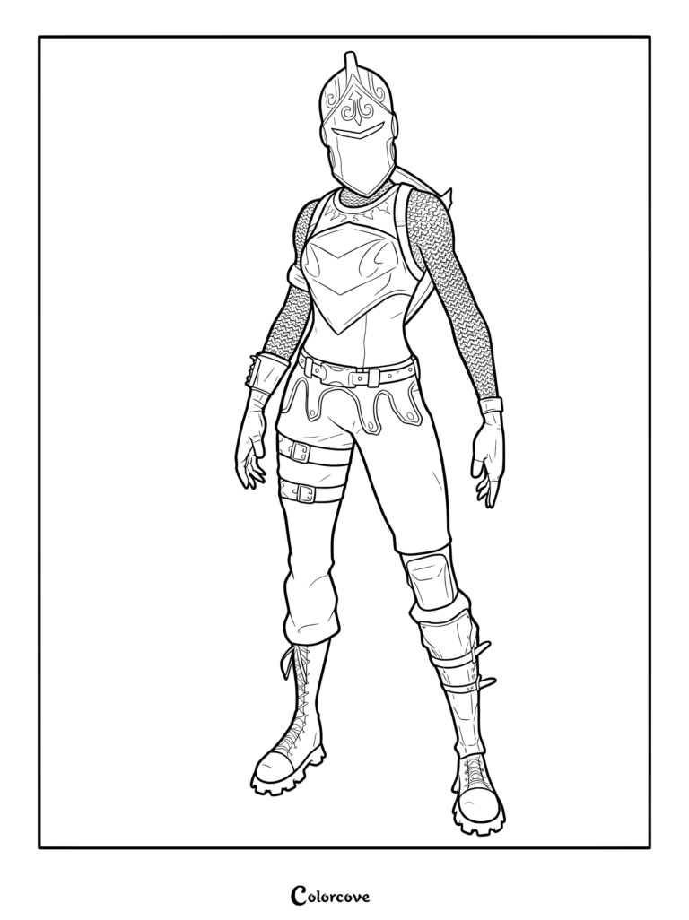 Coloriage du personnage du skin Fortnite Chevalier rouge en armure complète.