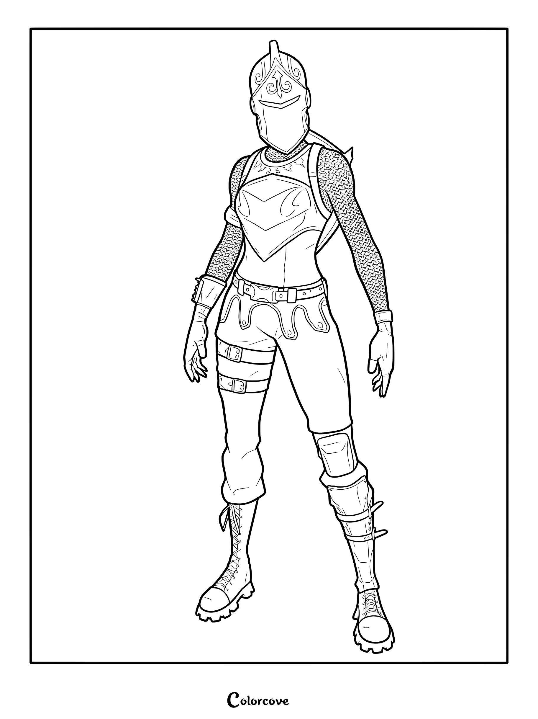 Coloriage du personnage du Skin Fortnite Chevalier rouge en armure complète.