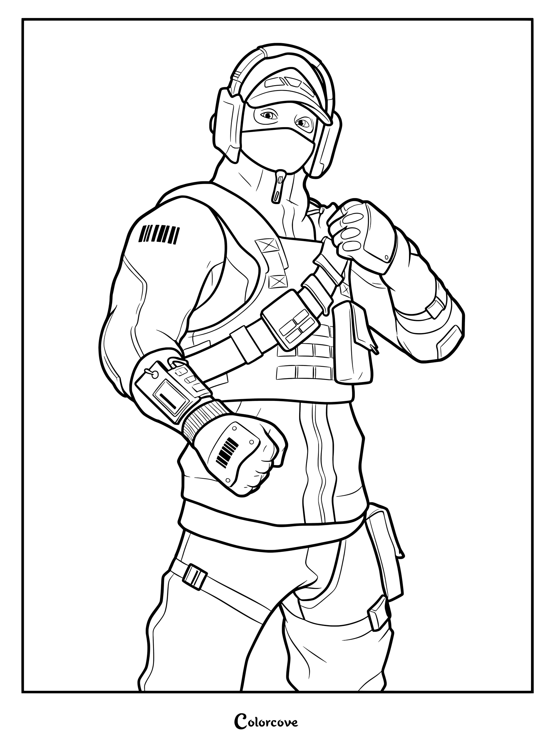 Coloriage du Skin Fortnite Écumeuse renégate avec tenue tactique et casquette