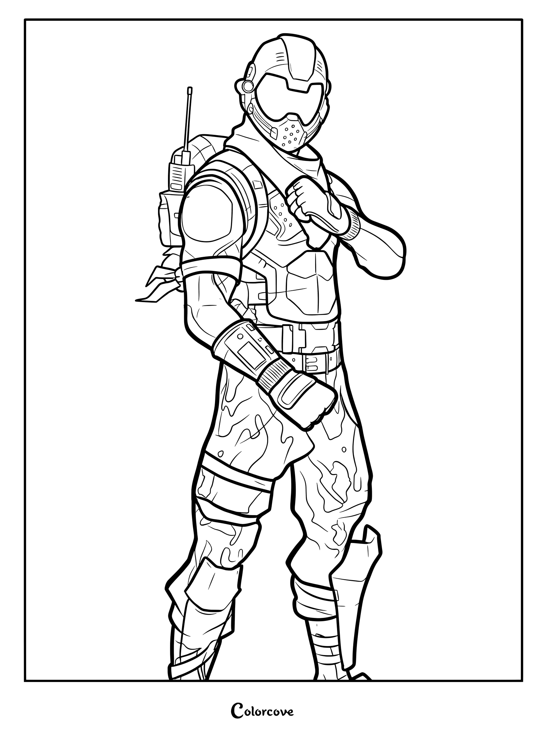 Coloriage à imprimer de l'Agent d'élite de Fortnite en tenue tactique avec un casque
