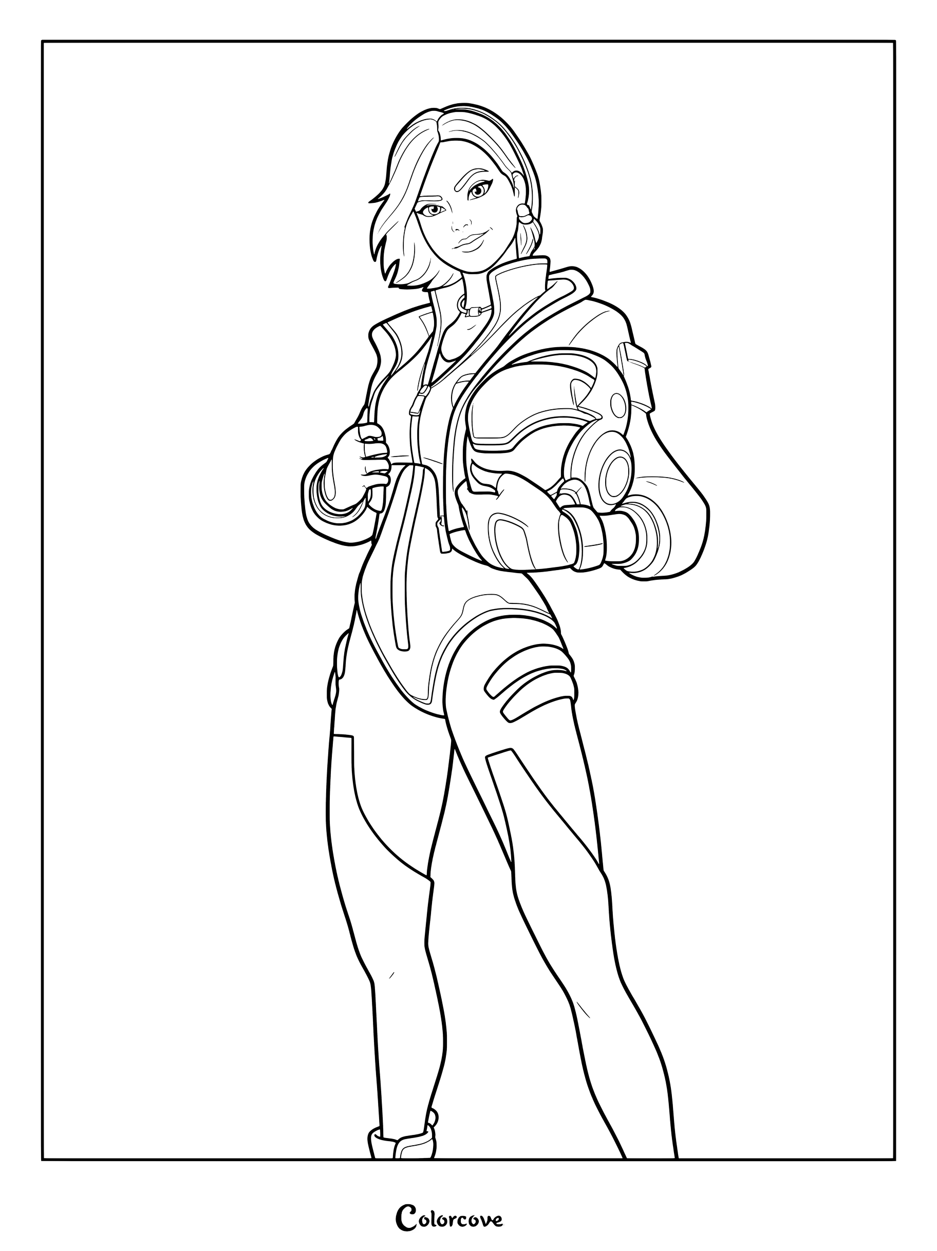 Coloriage du Skin Fortnite Rox tenant un casque