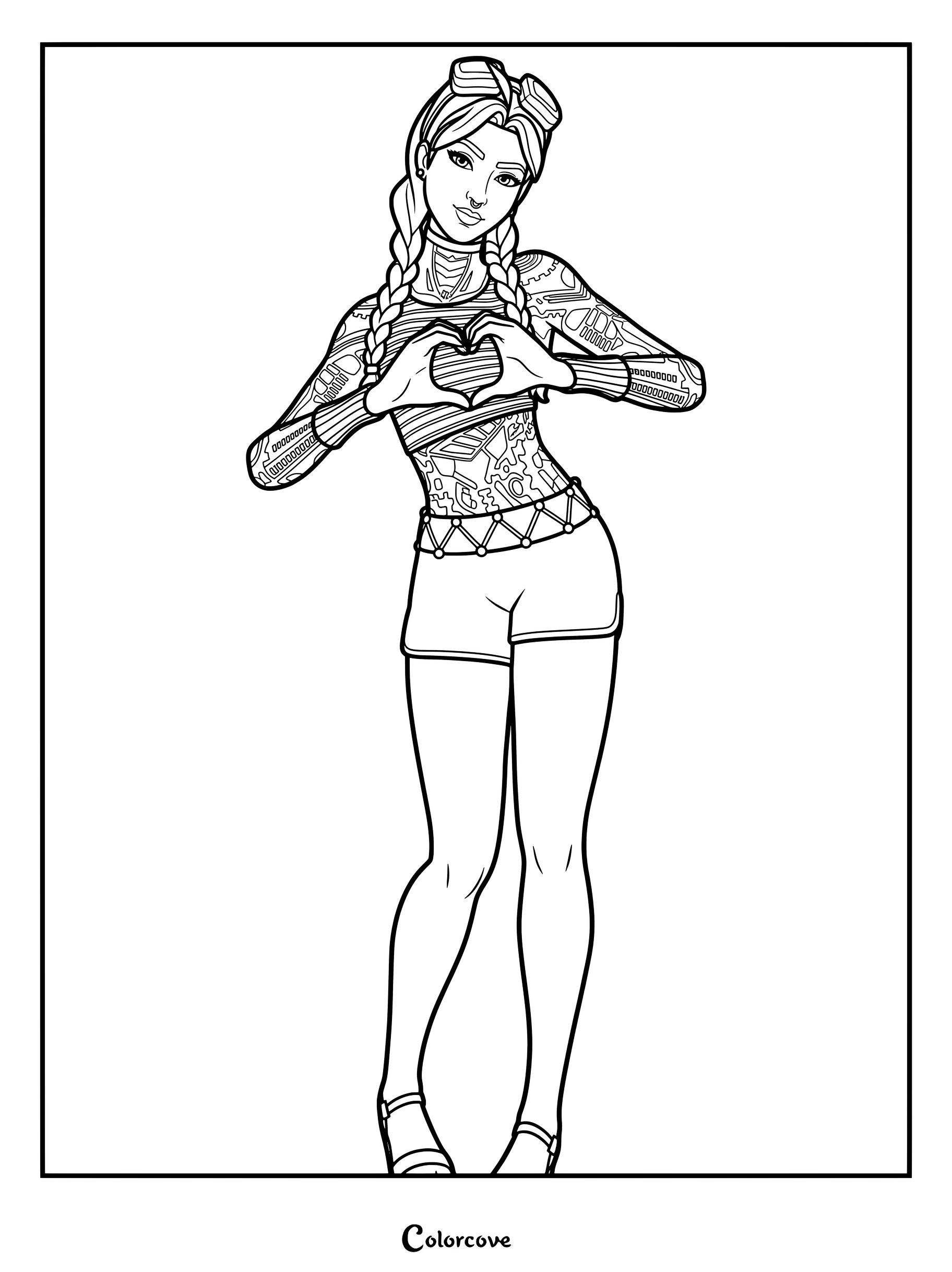 Coloriage Fortnite de Jules de la plage formant un cœur avec ses mains
