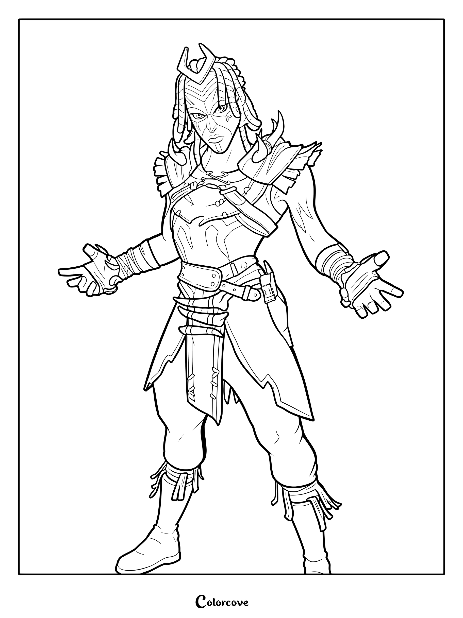 Coloriage du Skin Fortnite Shaman prêt pour l'action