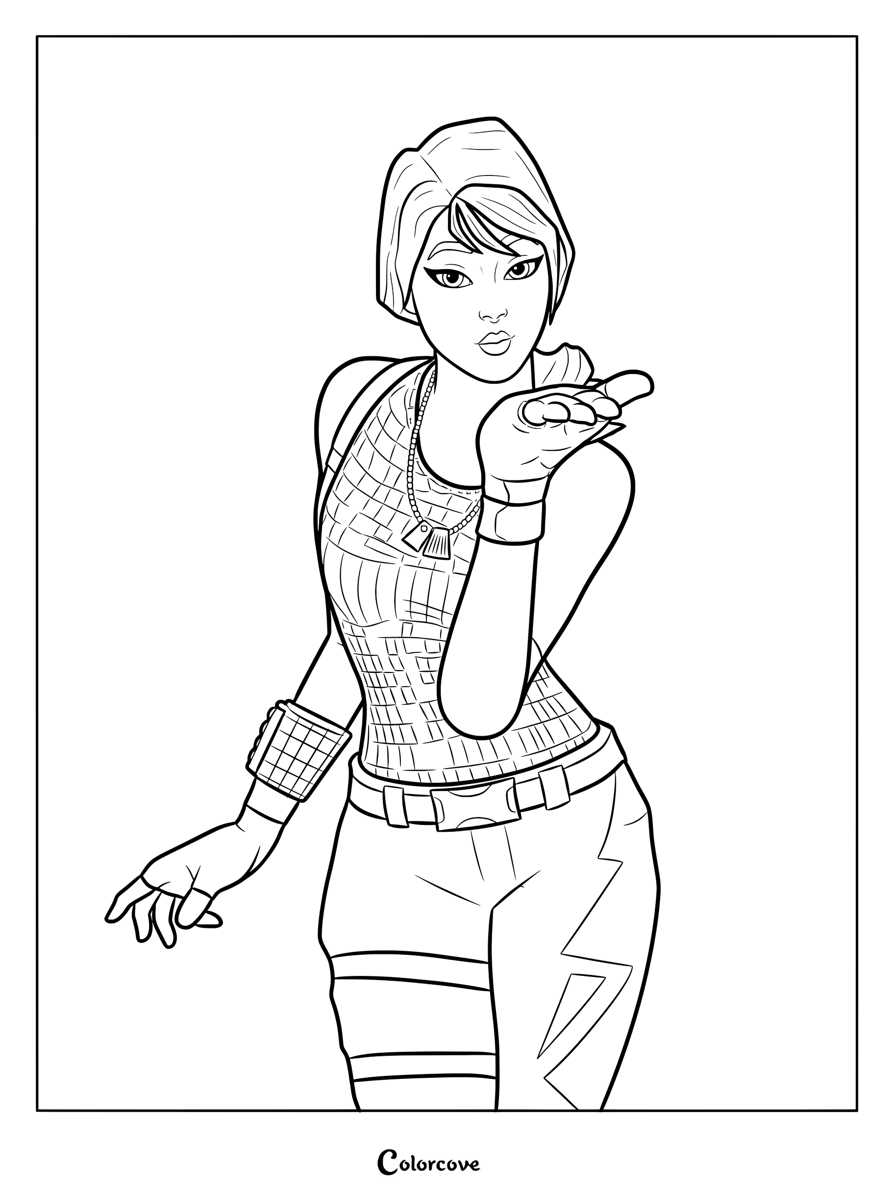 Coloriage à imprimer du Skin Fortnite Spécialiste de l'étincelle envoyant un baiser
