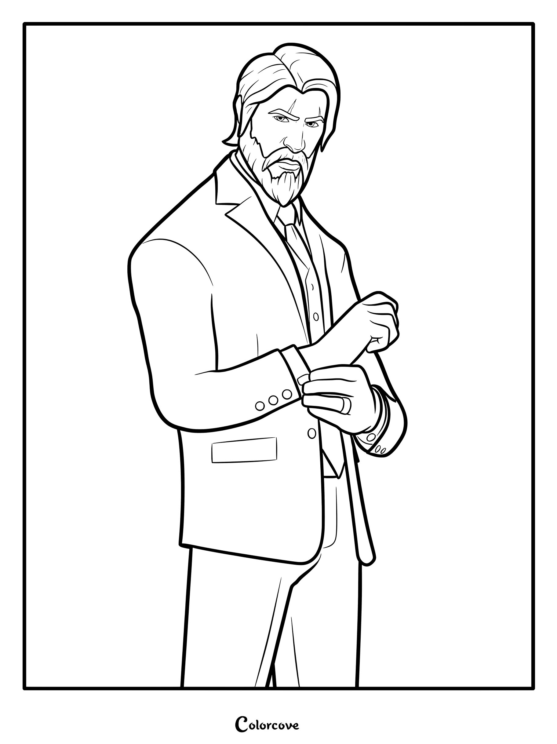 Coloriage du Skin Fortnite Le Faucheur ajustant les poignets de son costume