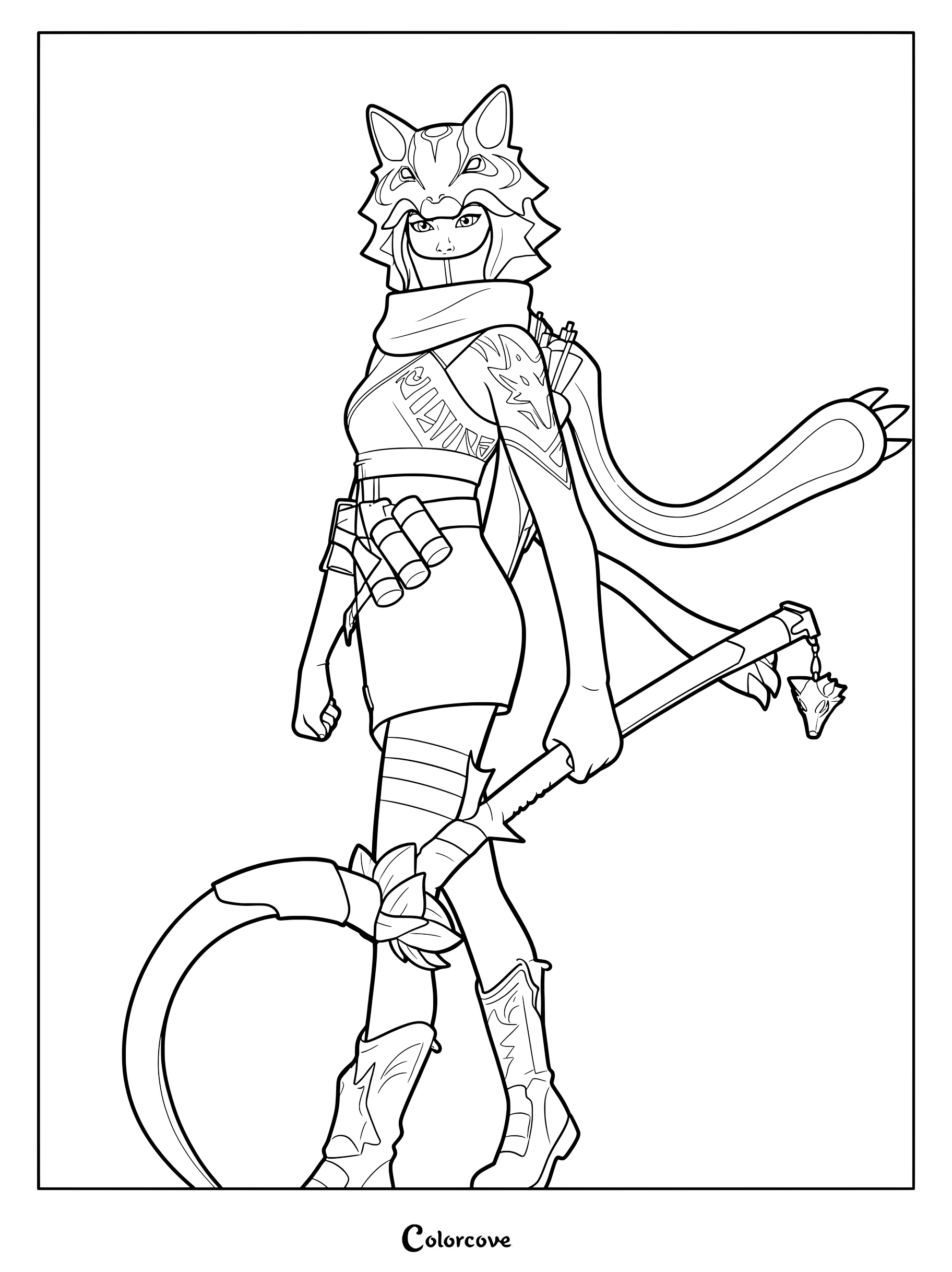 Coloriage à imprimer du Skin Fortnite Vi tenant son outil de collecte