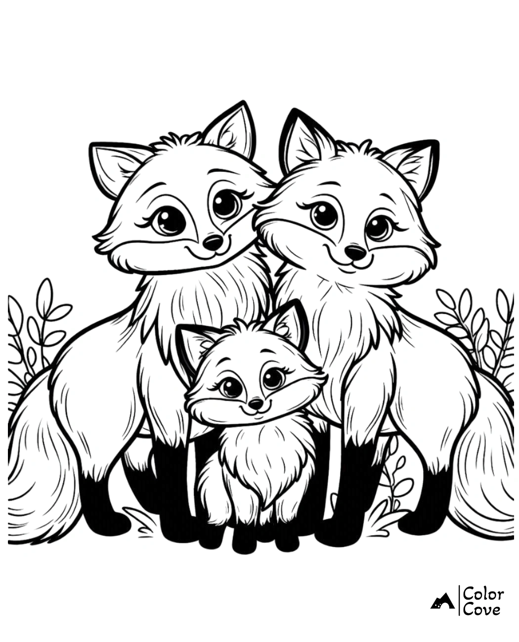 a group of foxes with a baby fox