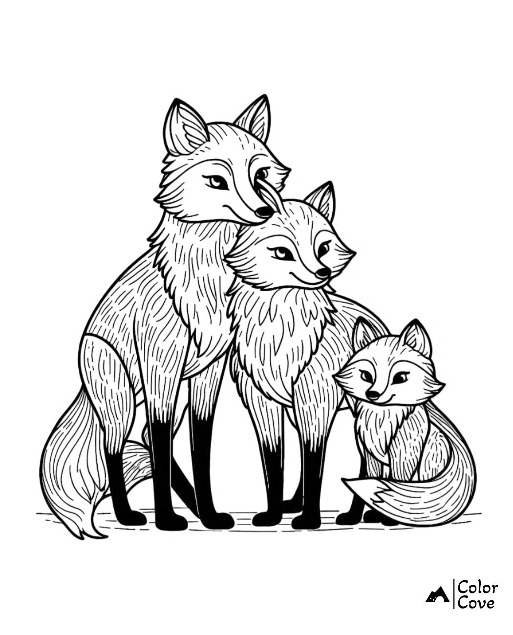 a group of foxes with a baby fox