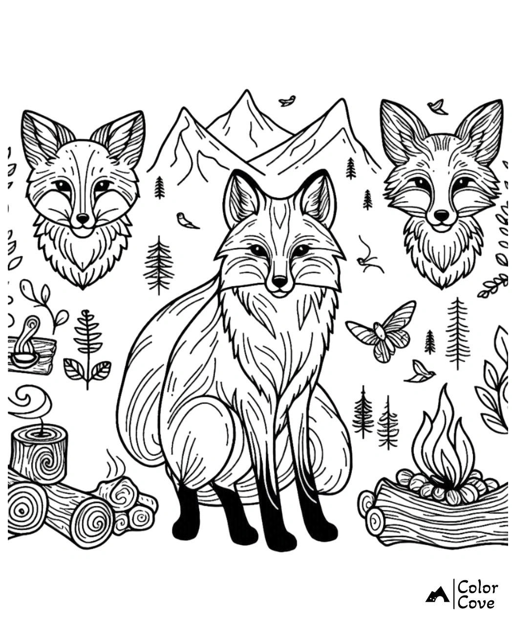 a black and white drawing of foxes