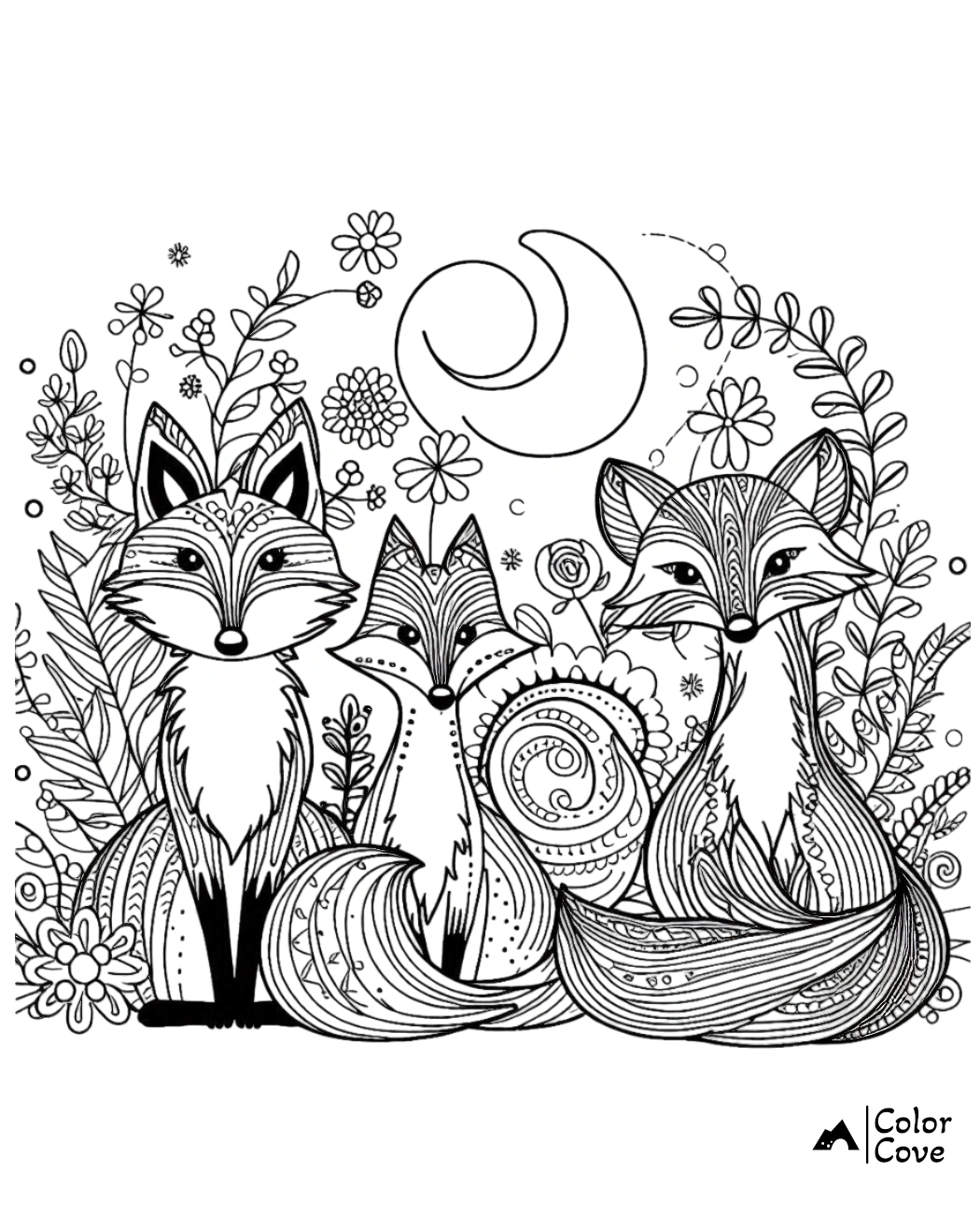 a group of foxes and flowers