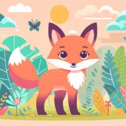 a cartoon fox in a garden