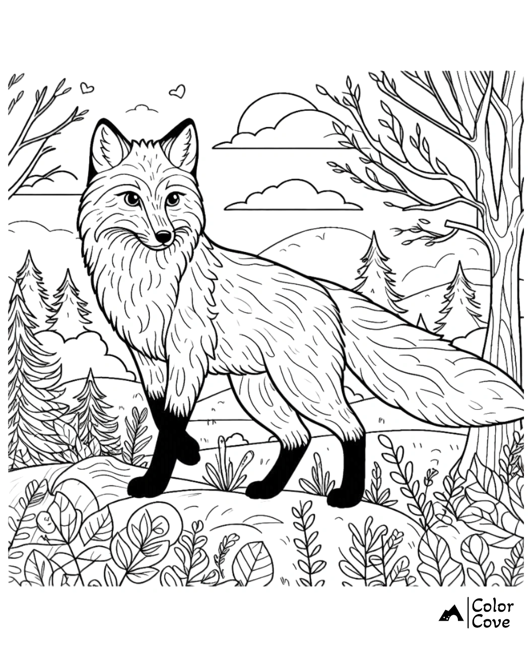 a coloring page of a fox