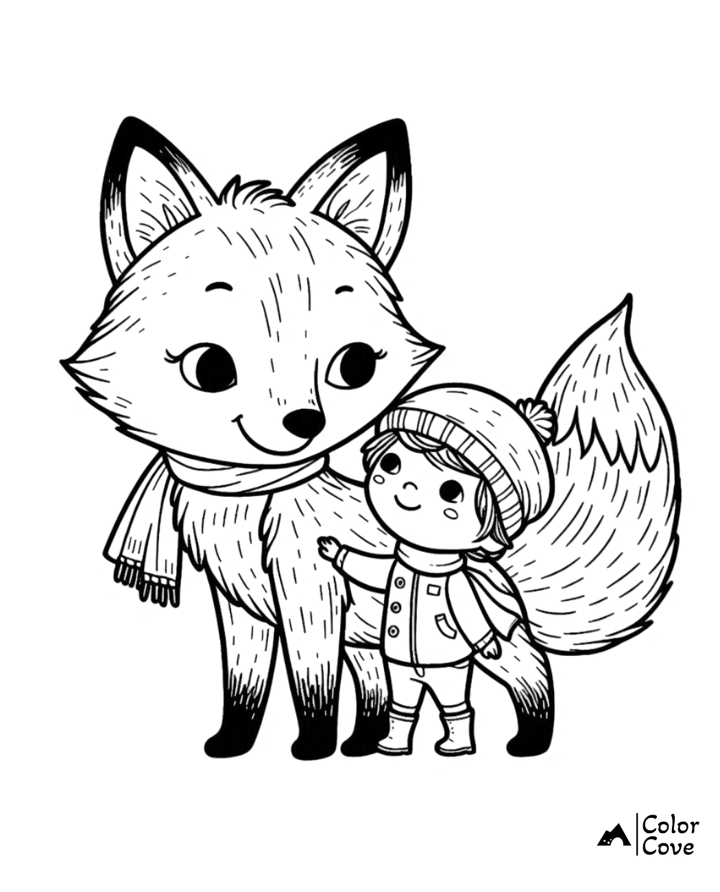 a cartoon of a fox and a boy