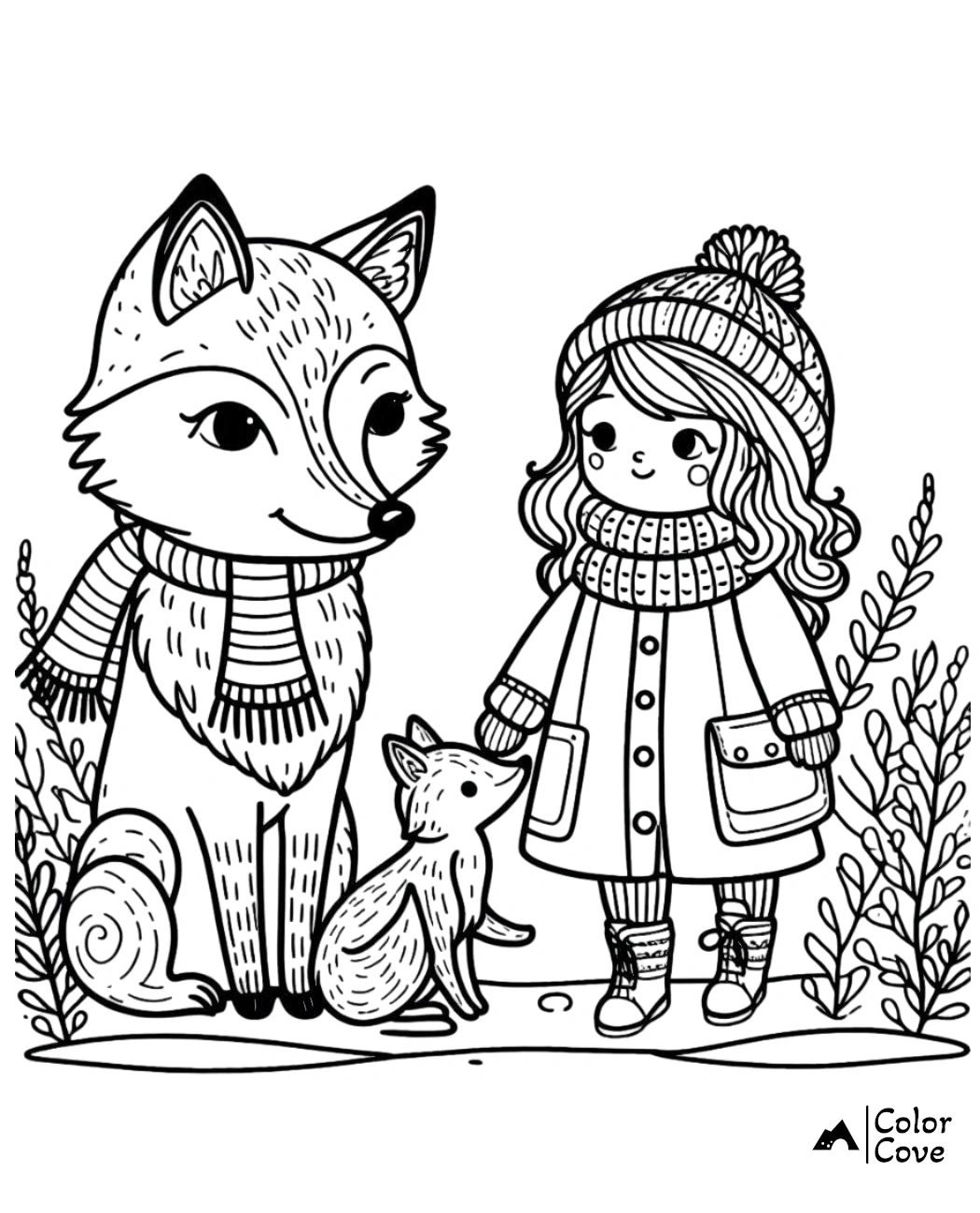 a cartoon of a girl and a fox