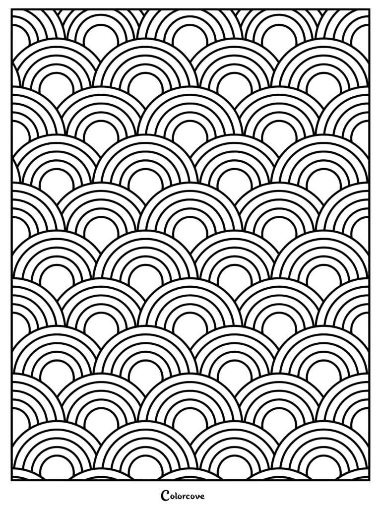 A geometric fractal coloring page featuring repeating overlapping arched semi-circles in a clean line art pattern.