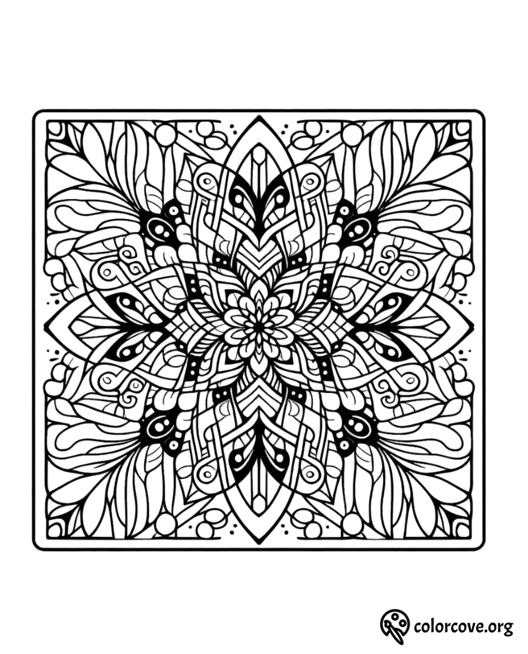 a black and white square with a flower design