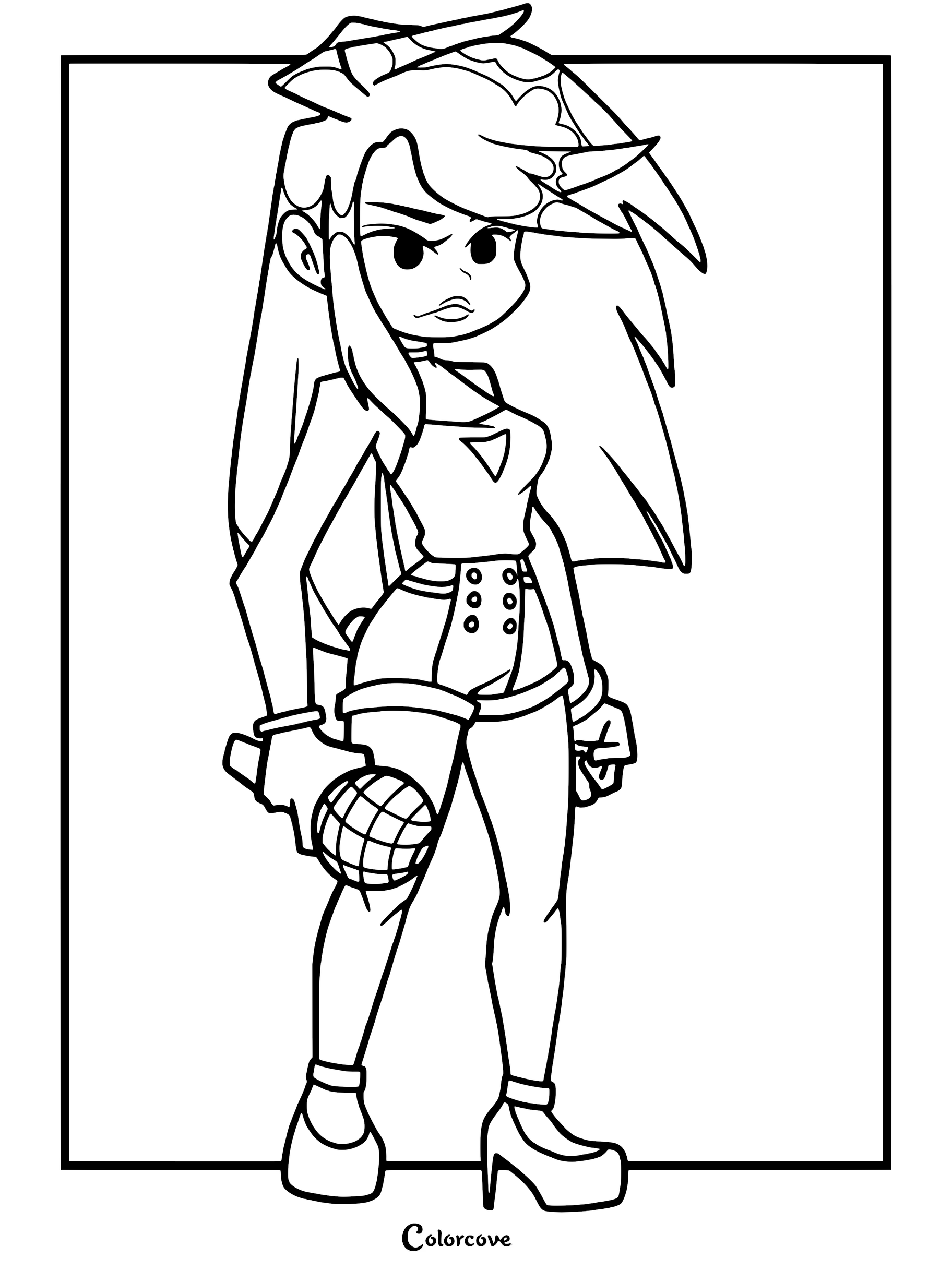Un coloriage Friday Night Funkin montrant Ayana, l'ex-petite amie issue d'un mod, tenant un micro.