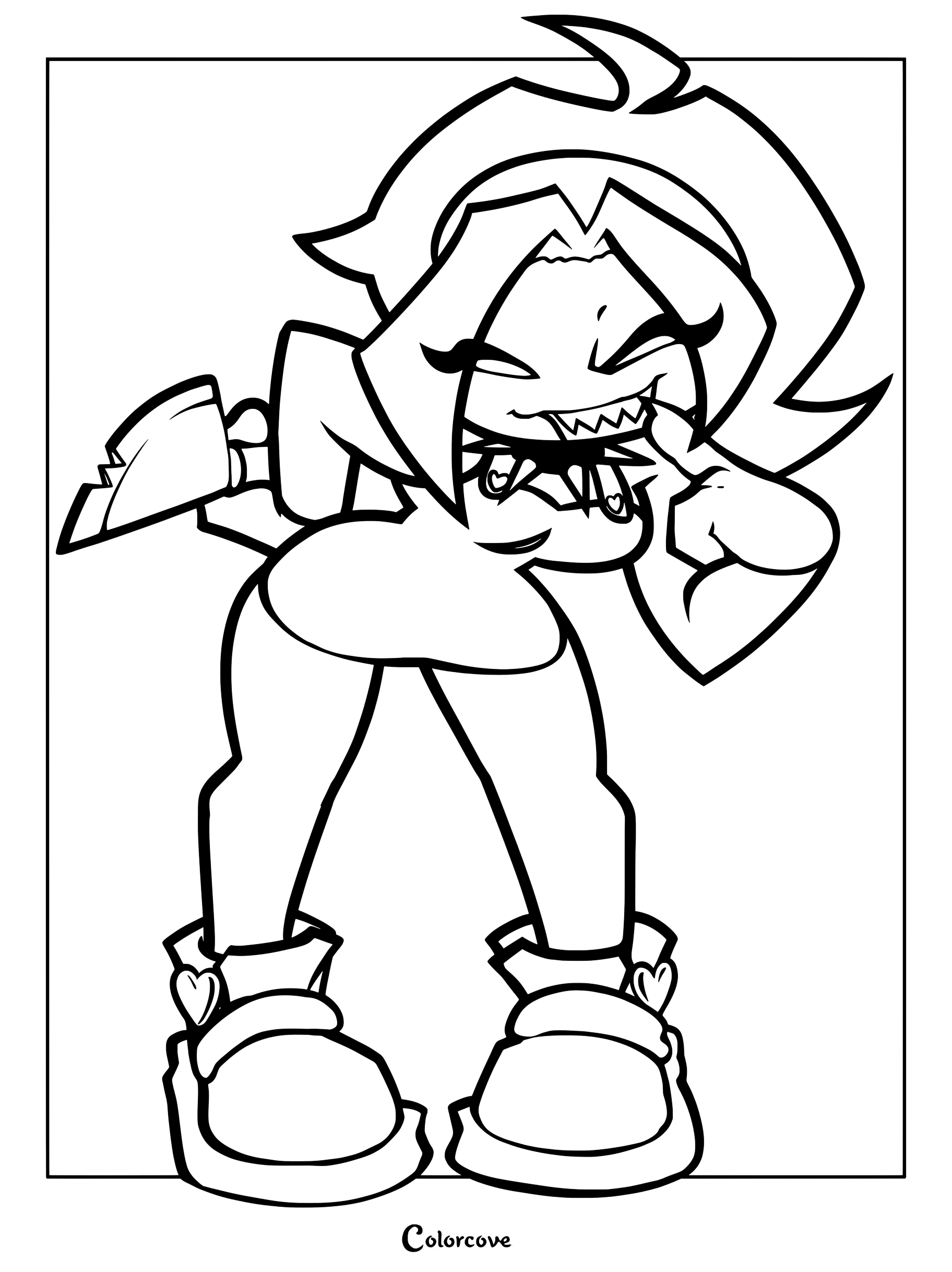 Coloriage de Nene tenant un couteau, issue du jeu de rythme Friday Night Funkin.