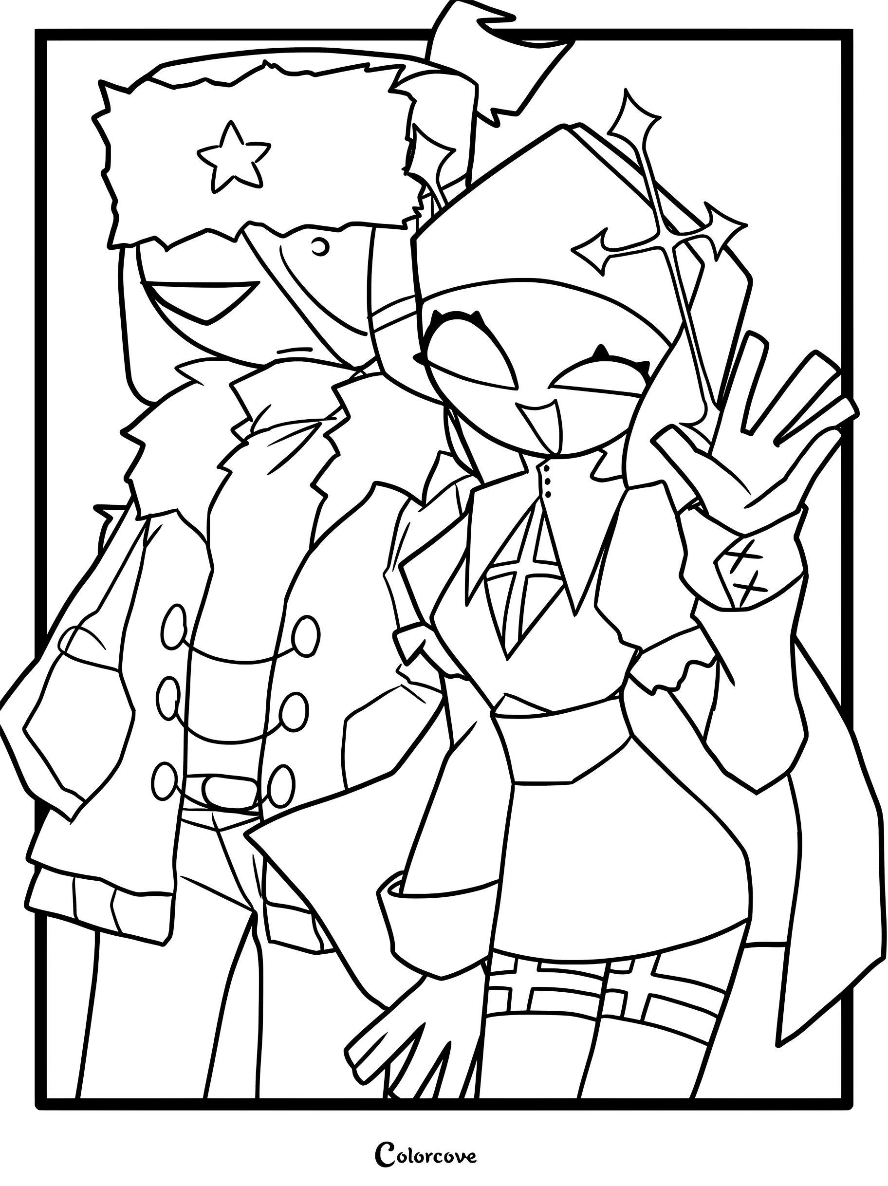 Coloriage à imprimer de Ruv et Sarvente issus du célèbre mod Mid-Fight Masses de Friday Night Funkin.