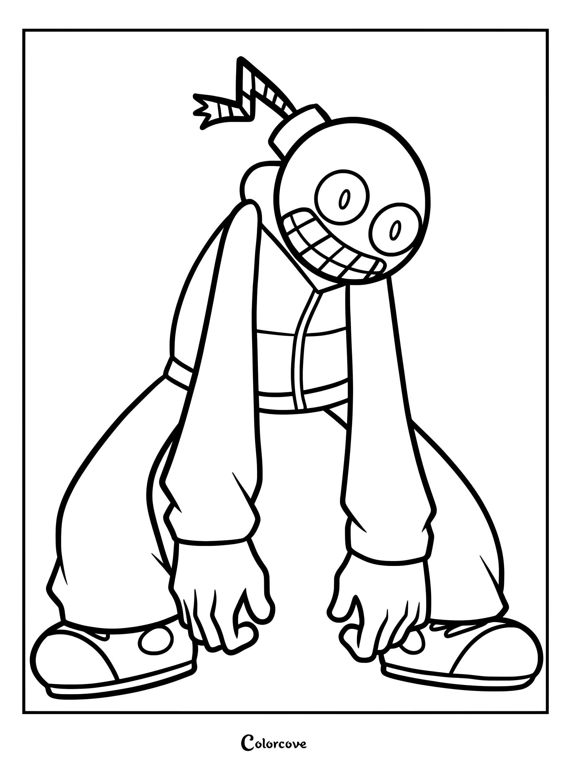 Un coloriage à imprimer mettant en vedette Whitty, le célèbre personnage à tête de bombe issu d'un mod du jeu de rythme Friday Night Funkin.
